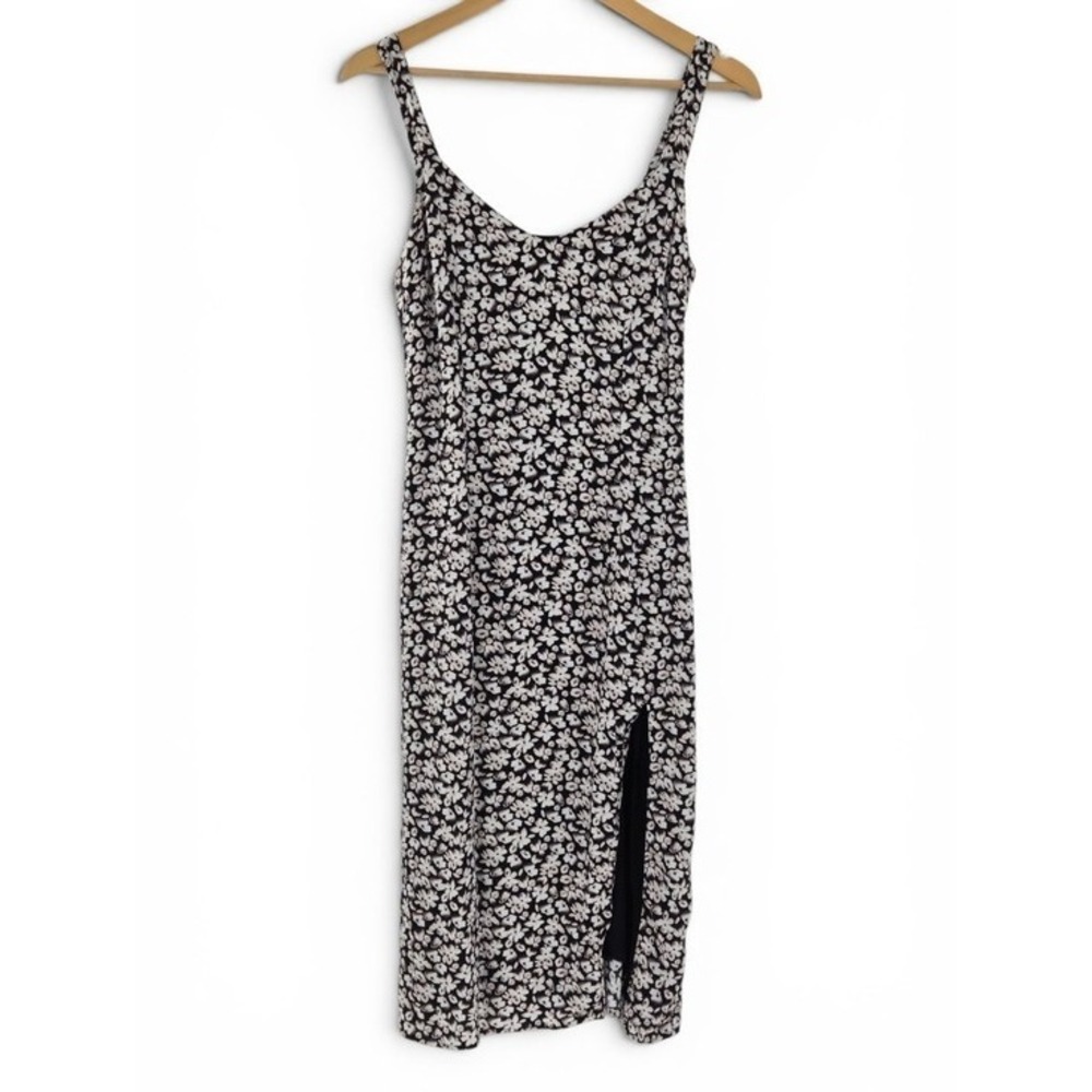 Abercrombie & Fitch Black Floral Midi Slip Dress S Viscose Side Slit Date Night - Picture 6 of 14